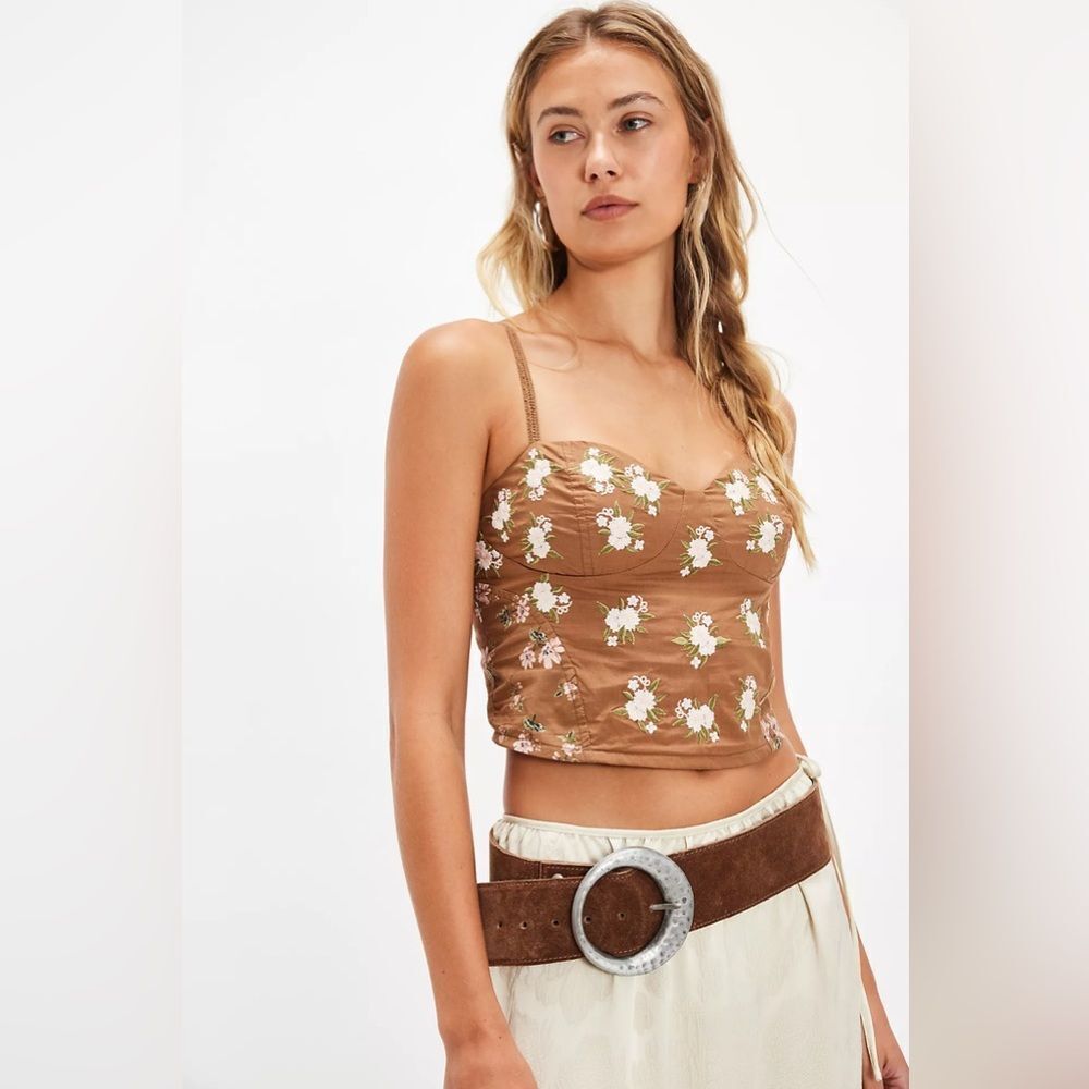Free People Wild Flowers Embroidered Bustier. NWT. Brown combo